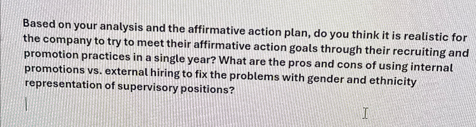  Based on your analysis and the affirmative action plan, do you