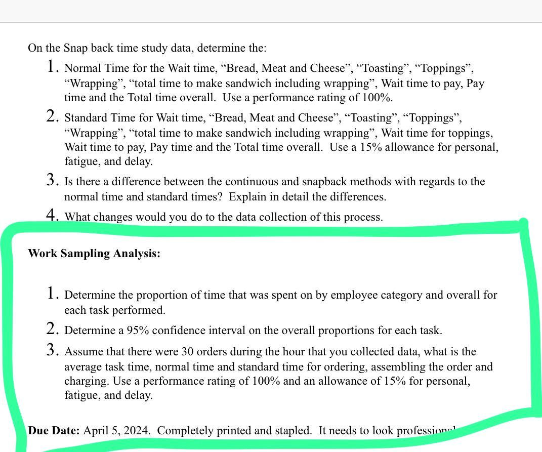  On the Snap back time study data, determine the: Normal Time