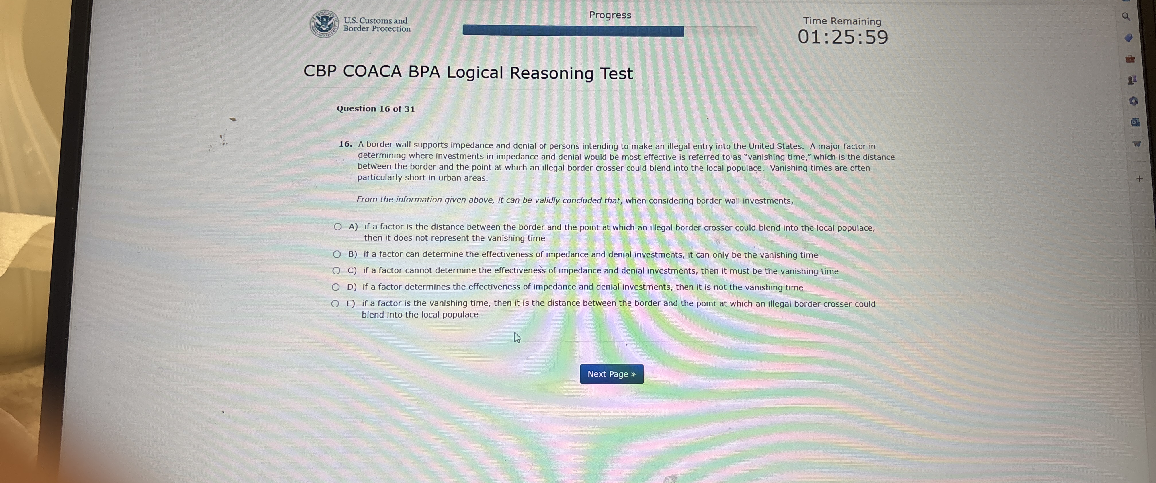  U.S. Customs and Border Protection Progress Time Remaining 01:25:59 CBP COACA