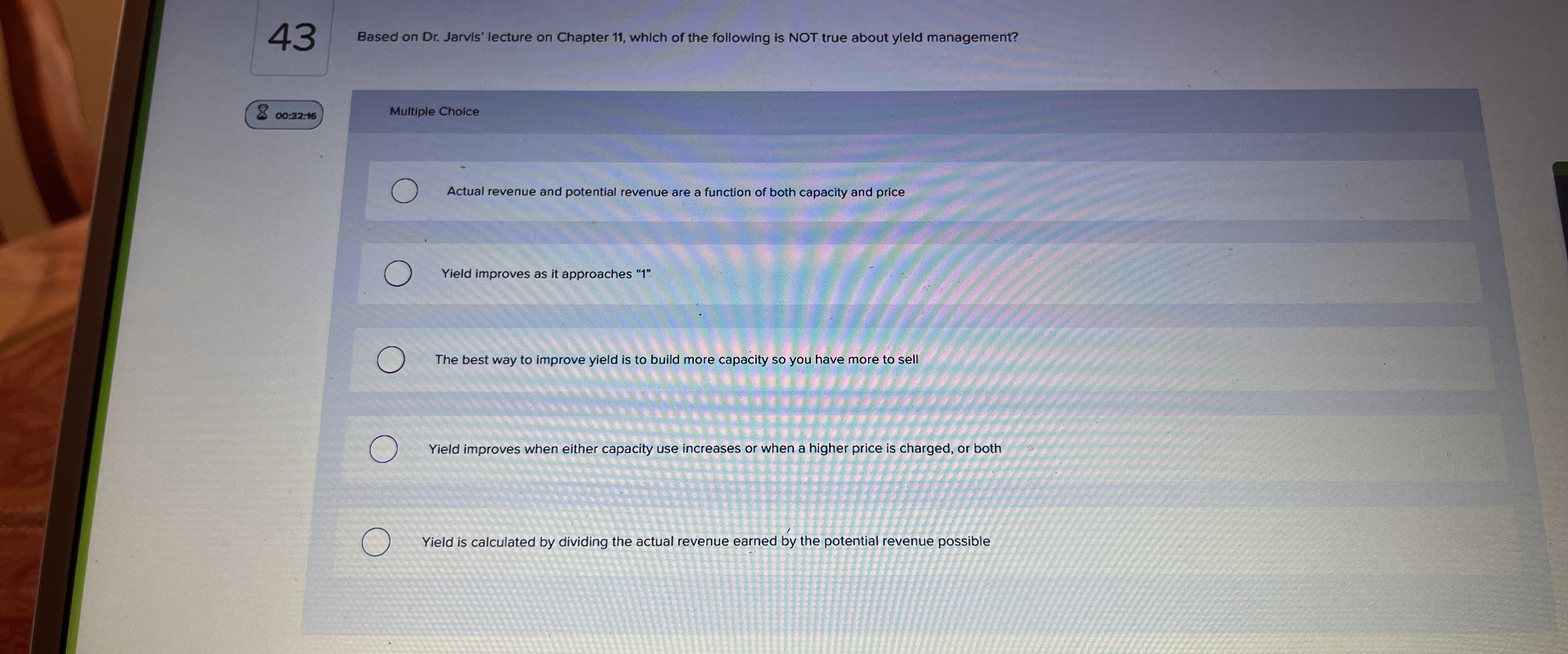  43 Based on Dr. Jarvis' lecture on Chapter 11, which of