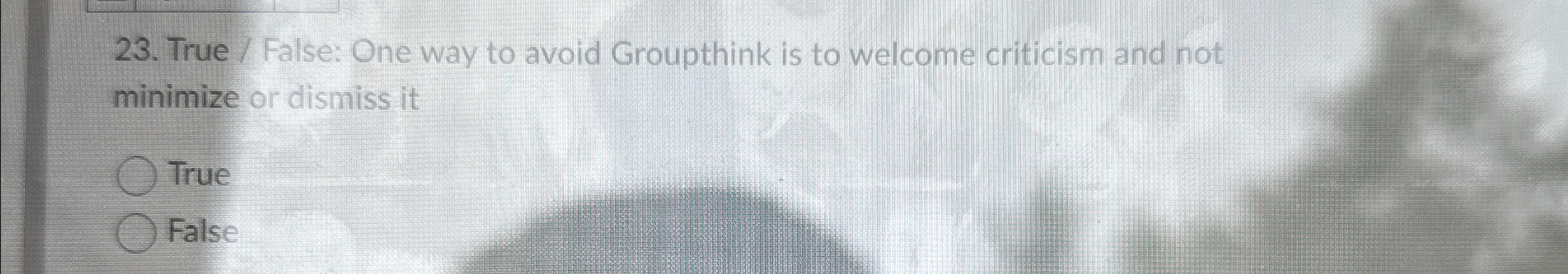  True / False: One way to avoid Groupthink is to welcome