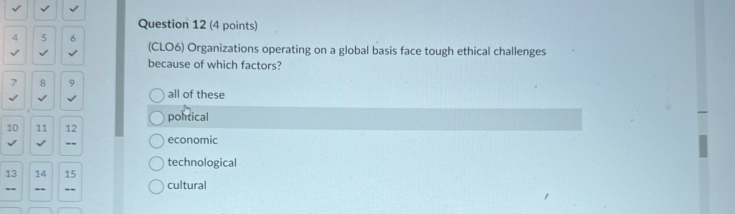  Question 12(4 points) (CLO6) Organizations operating on a global basis face