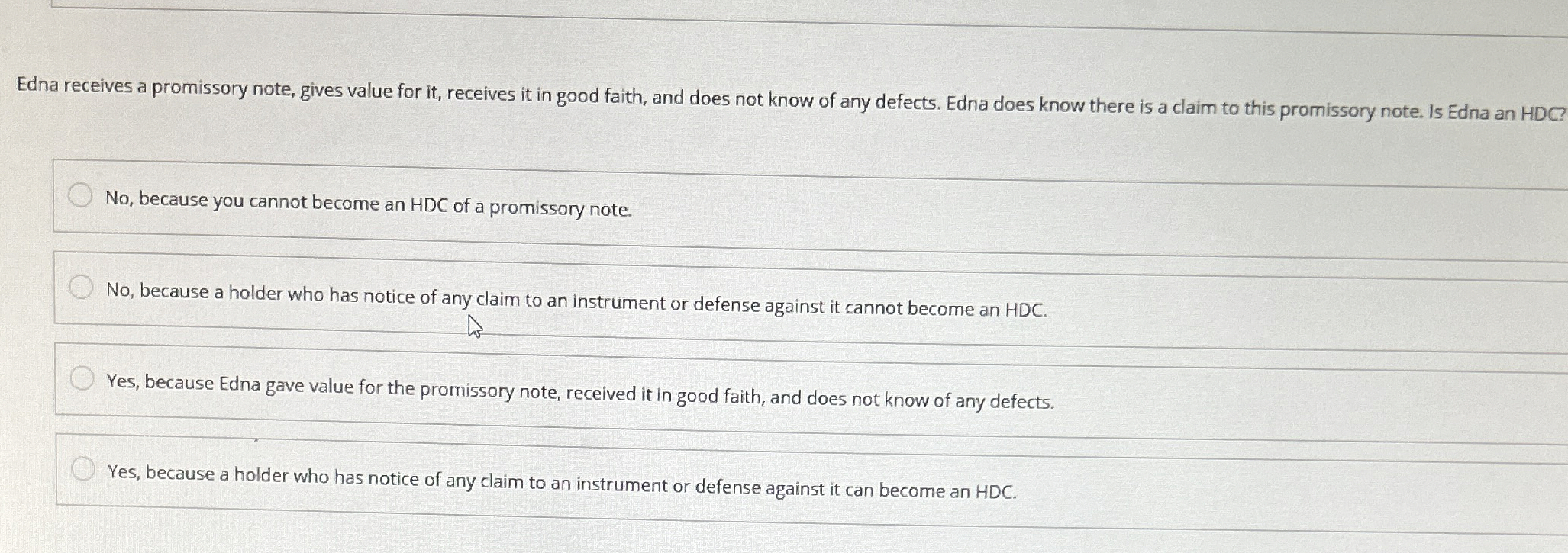  Edna receives a promissory note, gives value for it, receives it