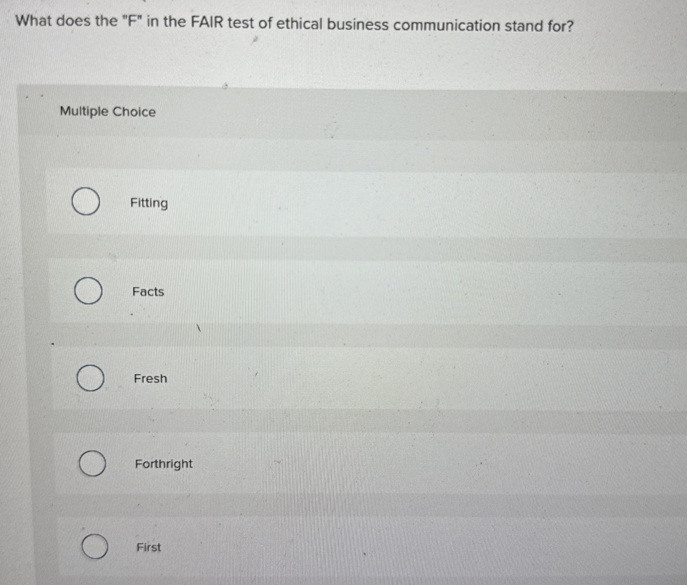  What does the "F" in the FAIR test of ethical business