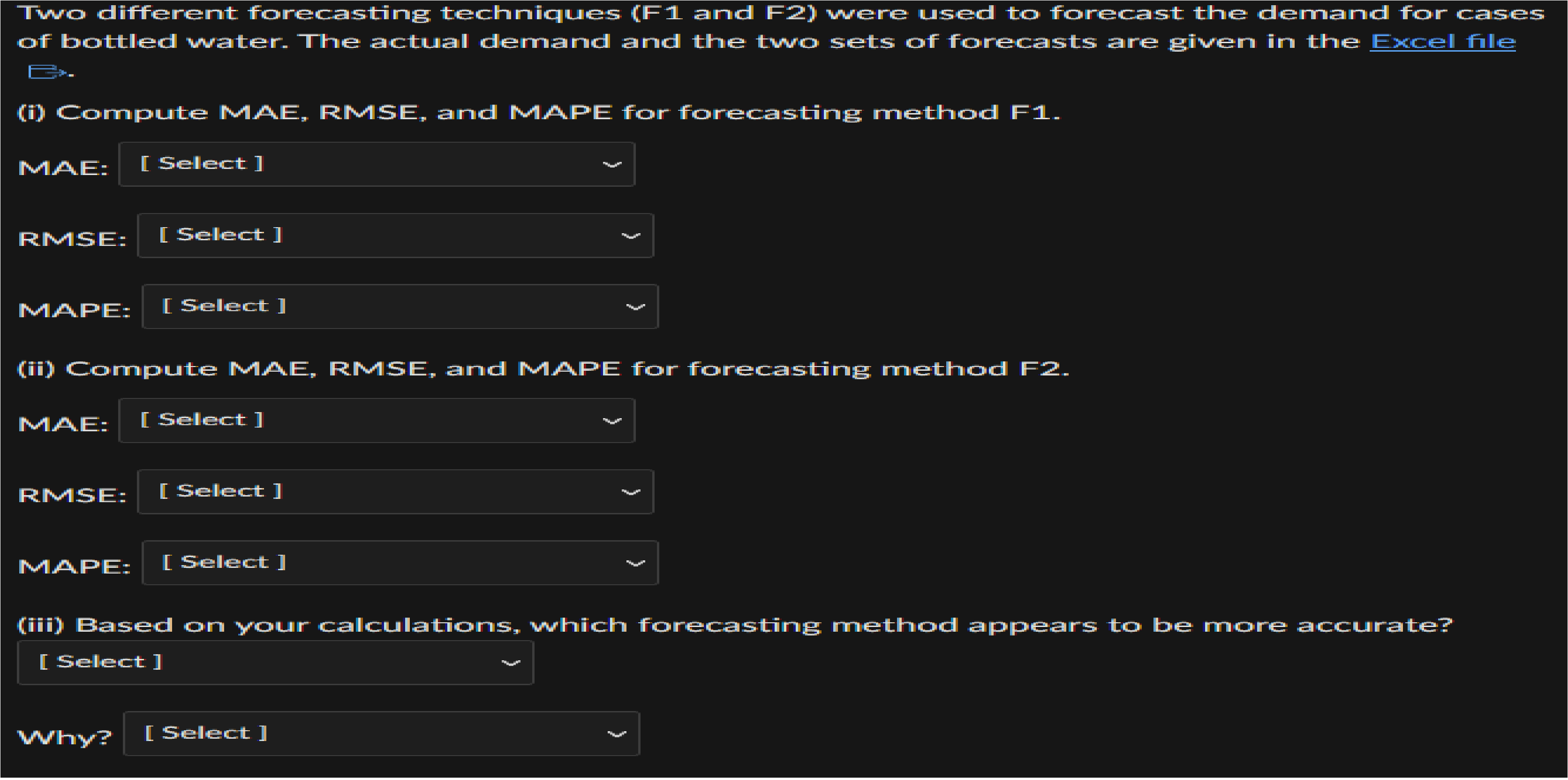  Two different forecasting techniques (F1 and F2) were used to forecast