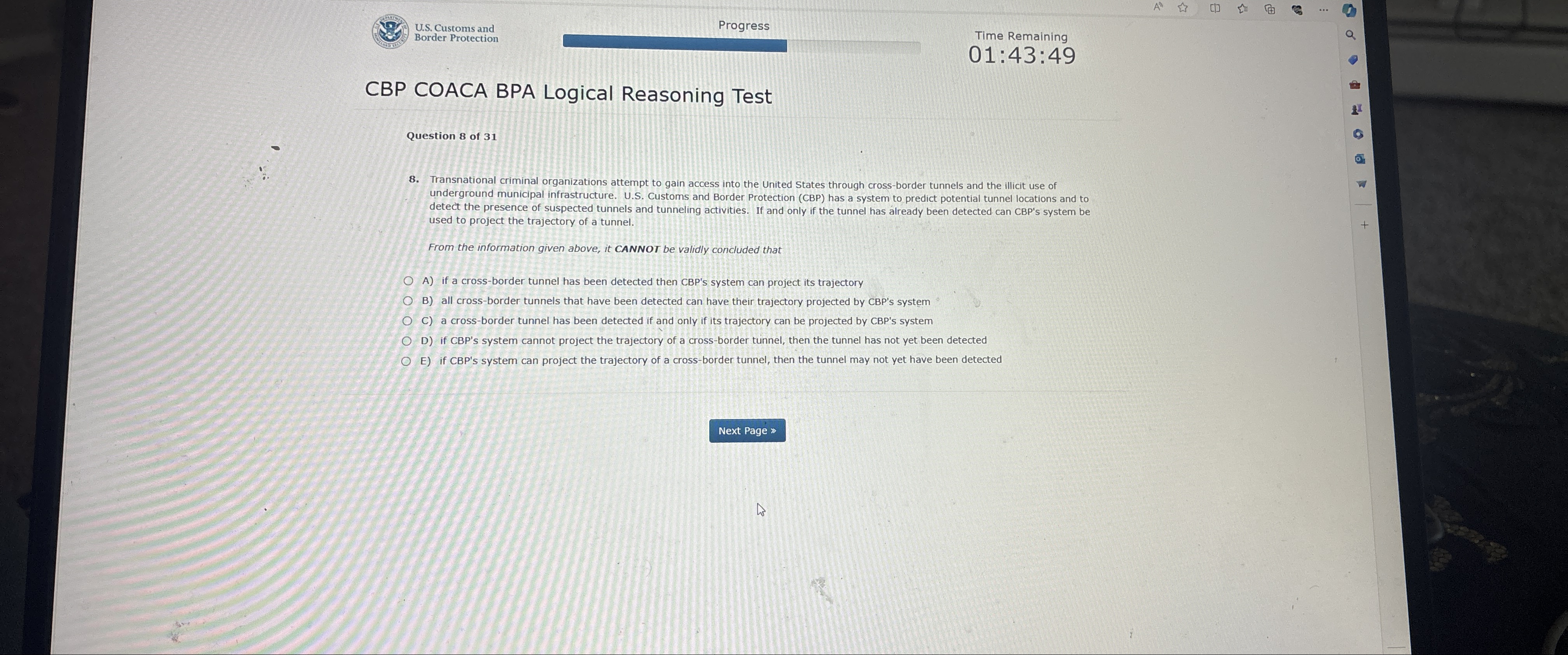  U.S. Customs and Border Protection Progress Time Remaining 01:43:49 CBP COACA