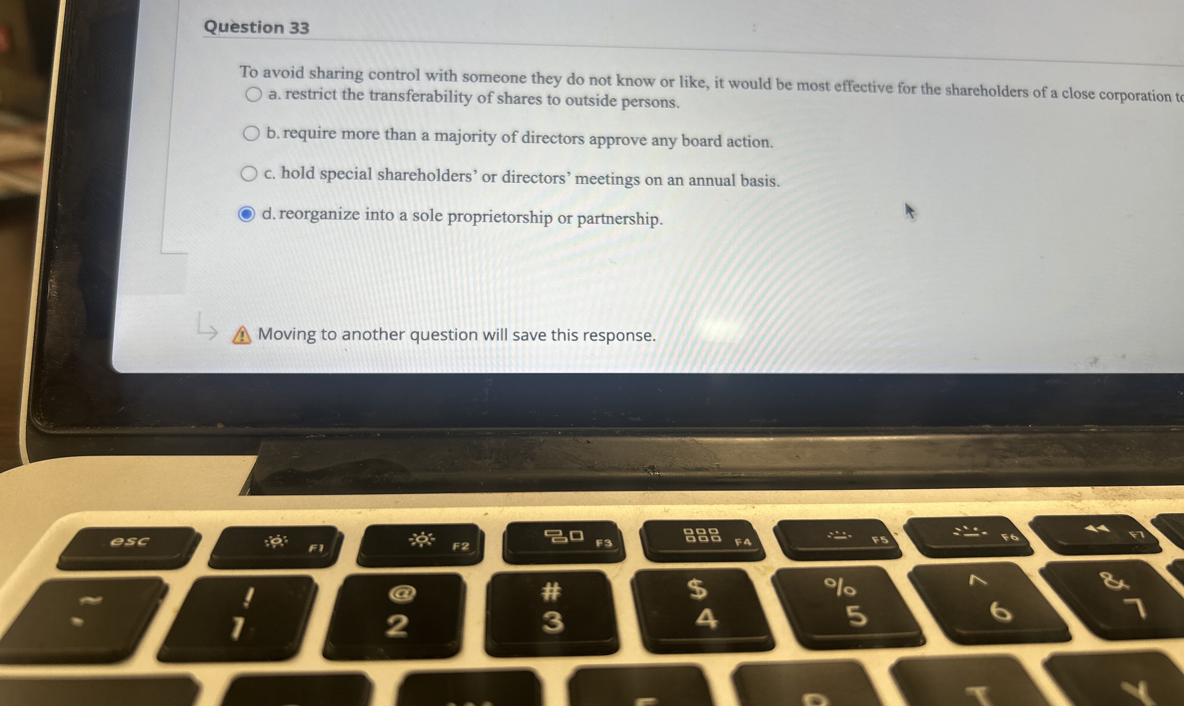  To avoid sharing control with someone they do not know or