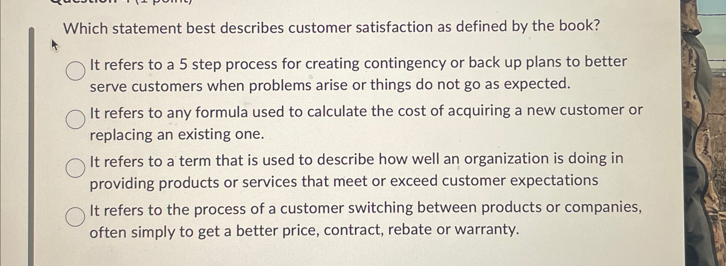  Which statement best describes customer satisfaction as defined by the book?