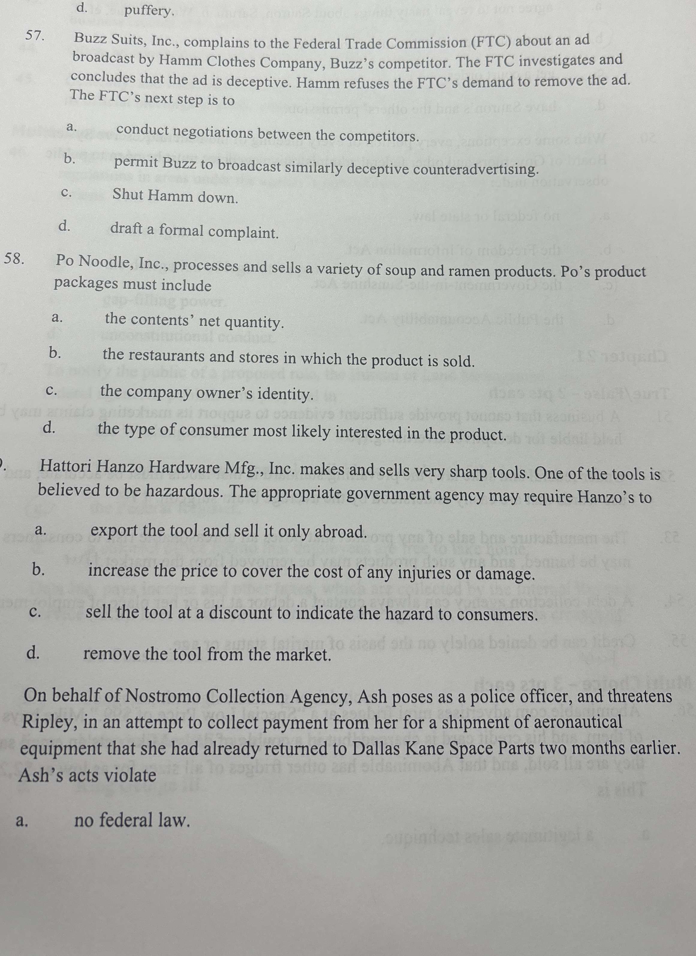  d. puffery. 57. Buzz Suits, Inc., complains to the Federal Trade