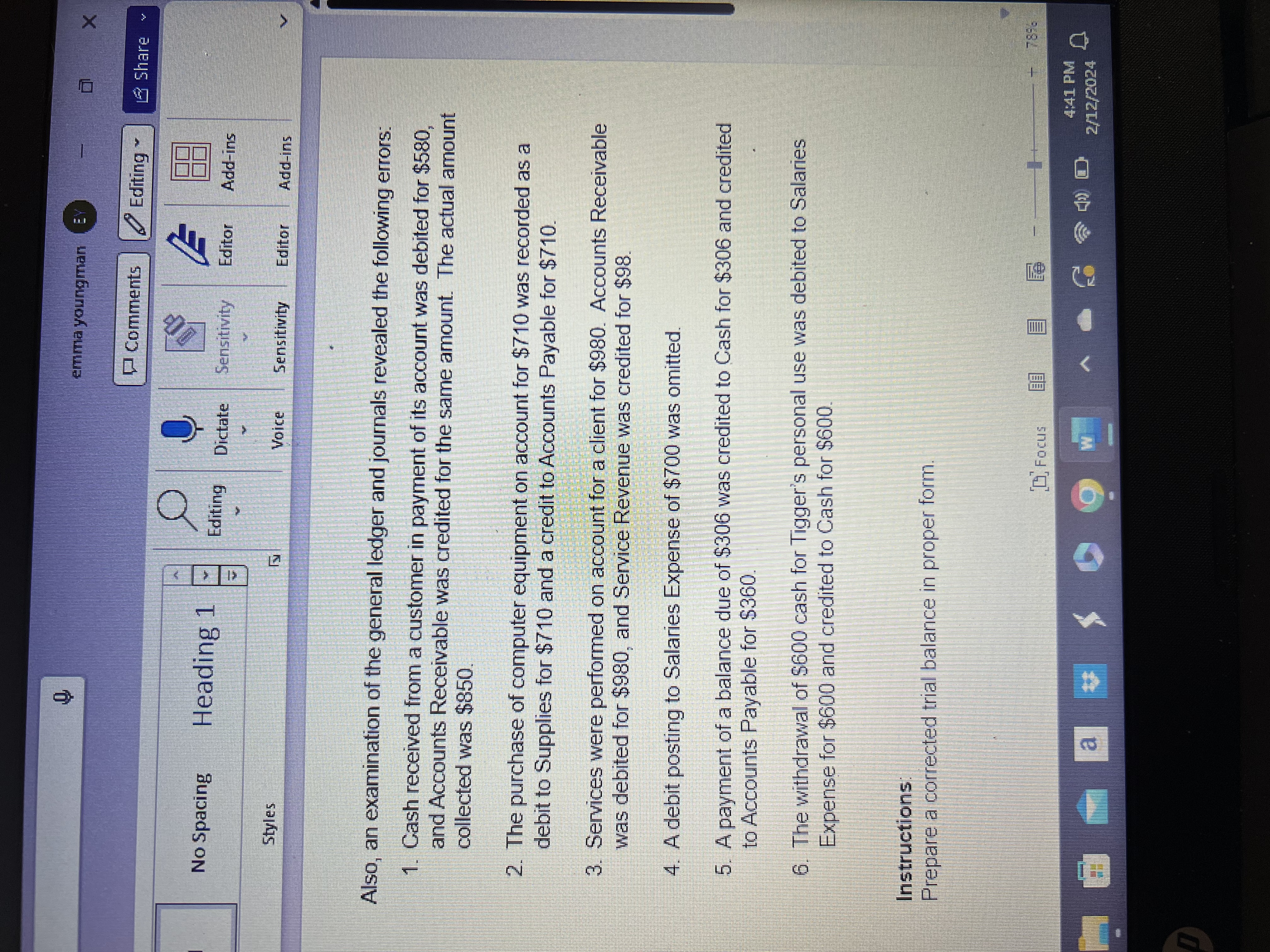 AutoSave Off H 9 - U -Error Correction, Problem 2 v Search