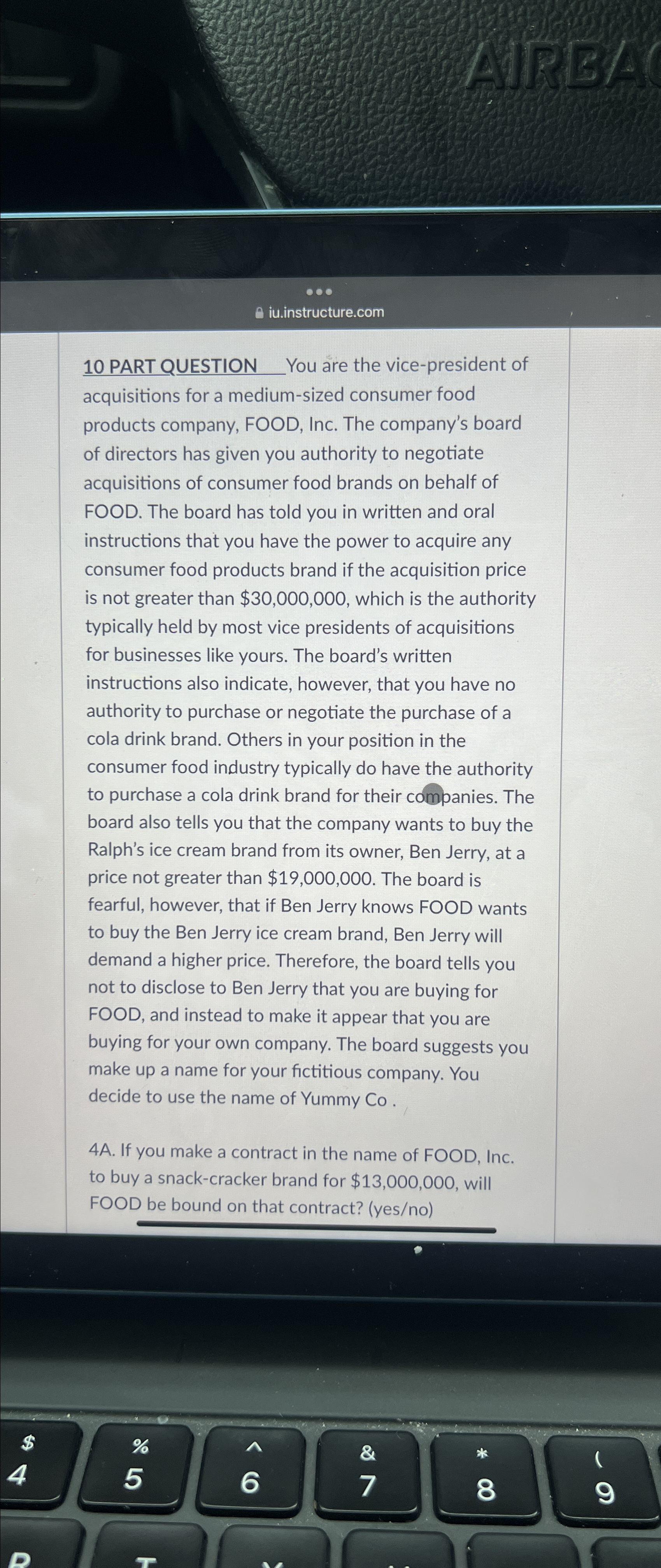  iu.instructure.com 10 PART QUESTION You are the vice-president of acquisitions for