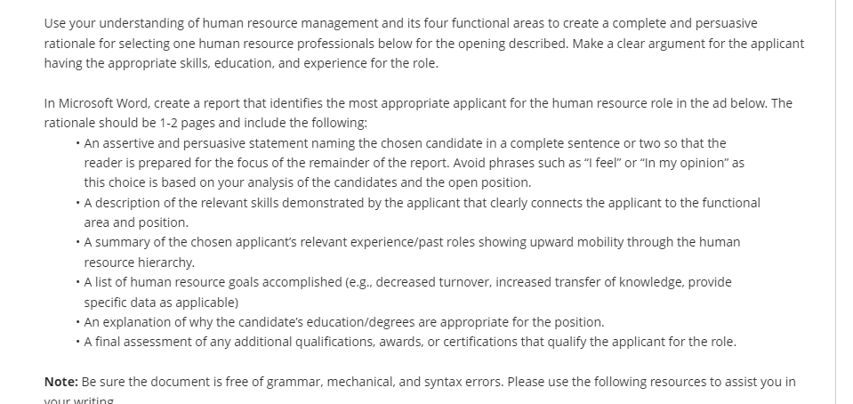  In Microsoft Word, create a report that identifies the most appropriate