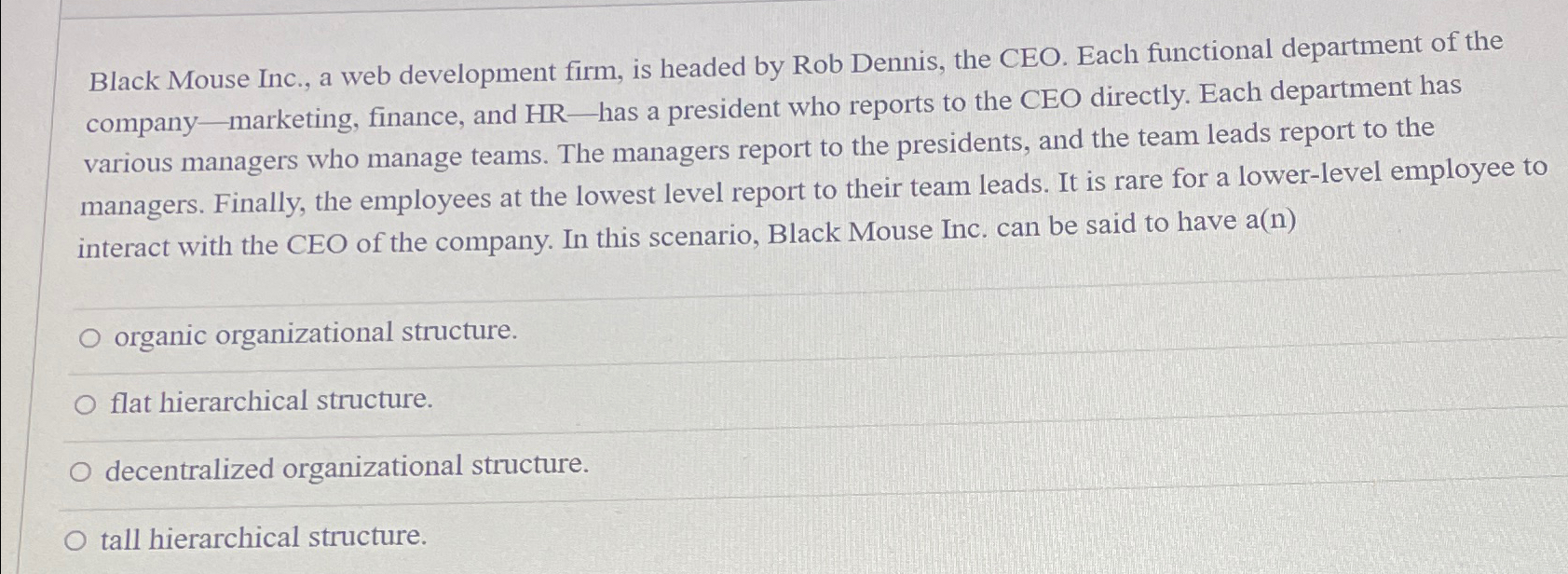  Black Mouse Inc., a web development firm, is headed by Rob