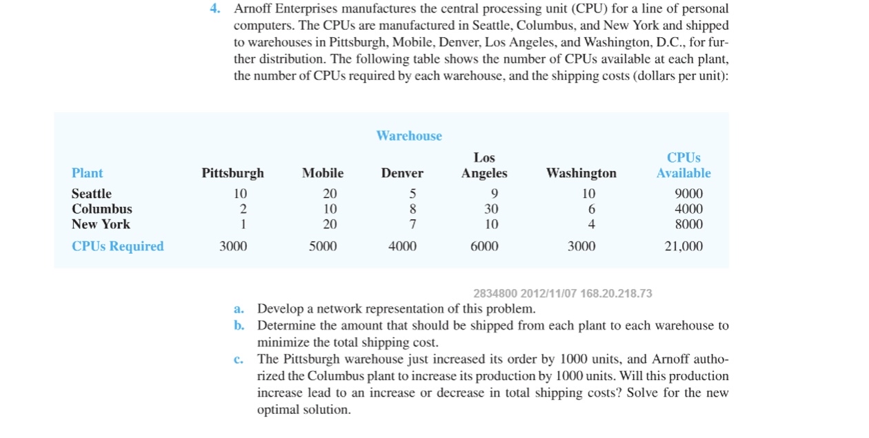  Arnoff Enterprises manufactures the central processing unit (CPU) for a line