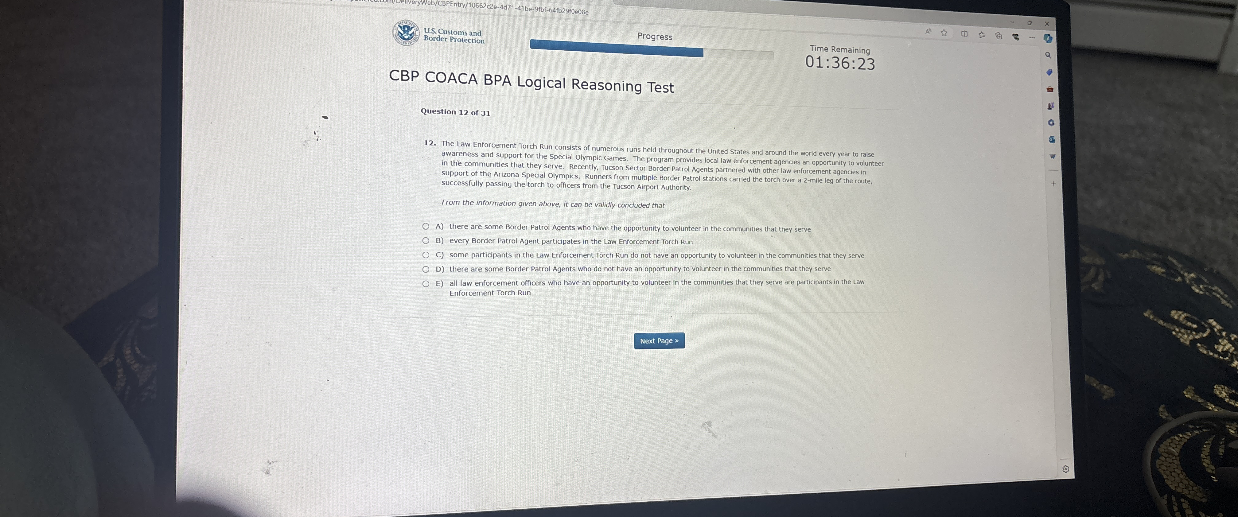  U.S. Customs and Border Protection Progress Time Remaining 01:36:23 CBP COACA
