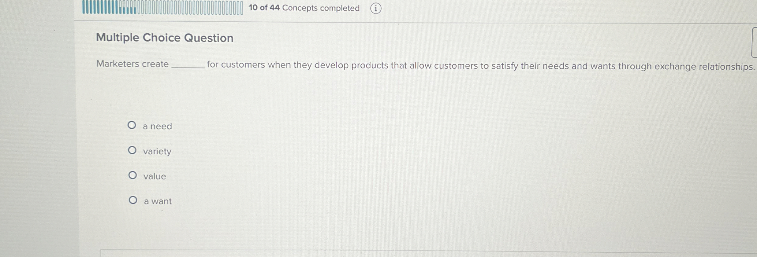  Multiple Choice Question Marketers create for customers when they develop products