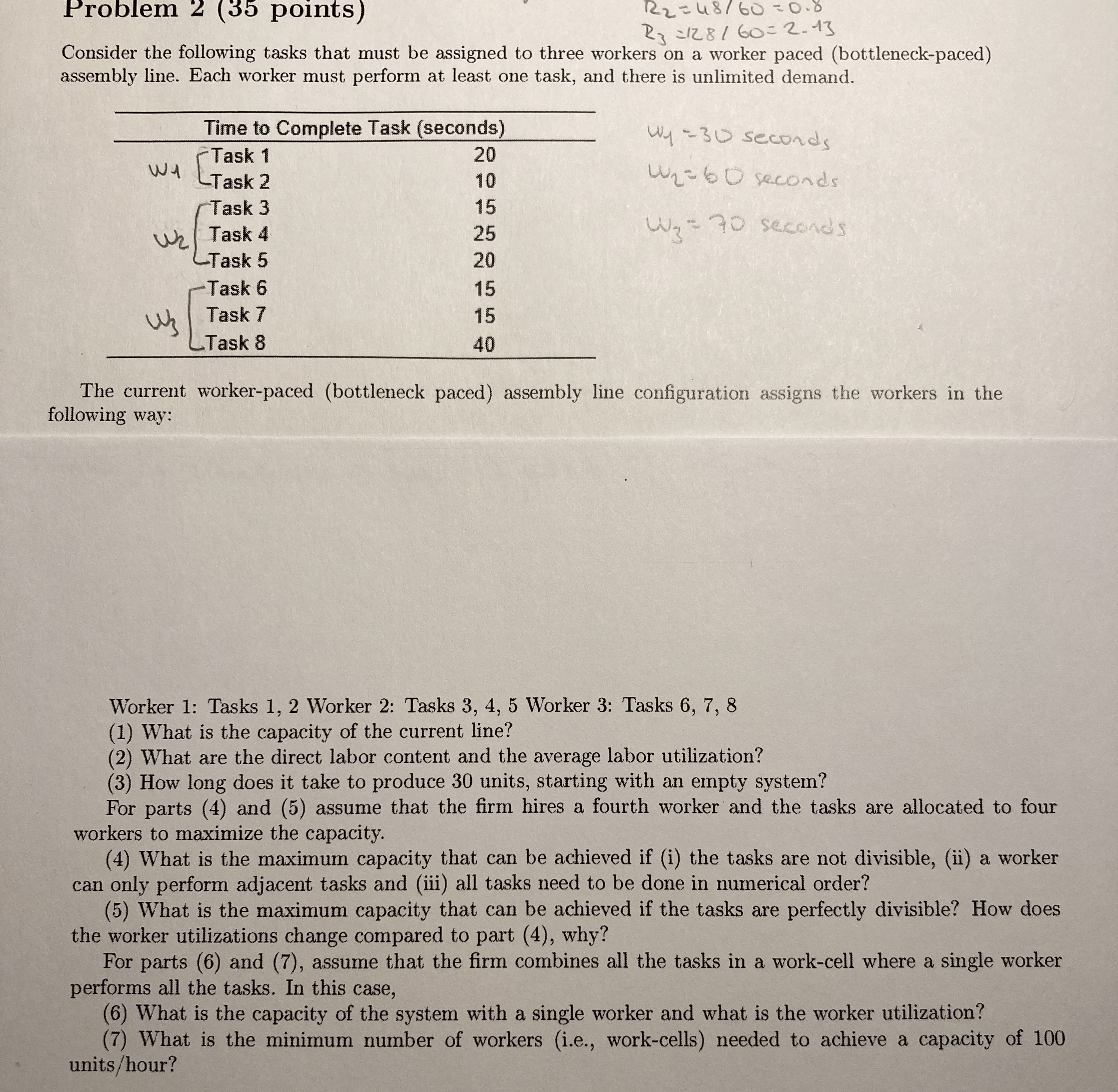  Problem 2(35 points) R2=4860=0.8 R3=12860=2.13 Consider the following tasks that must