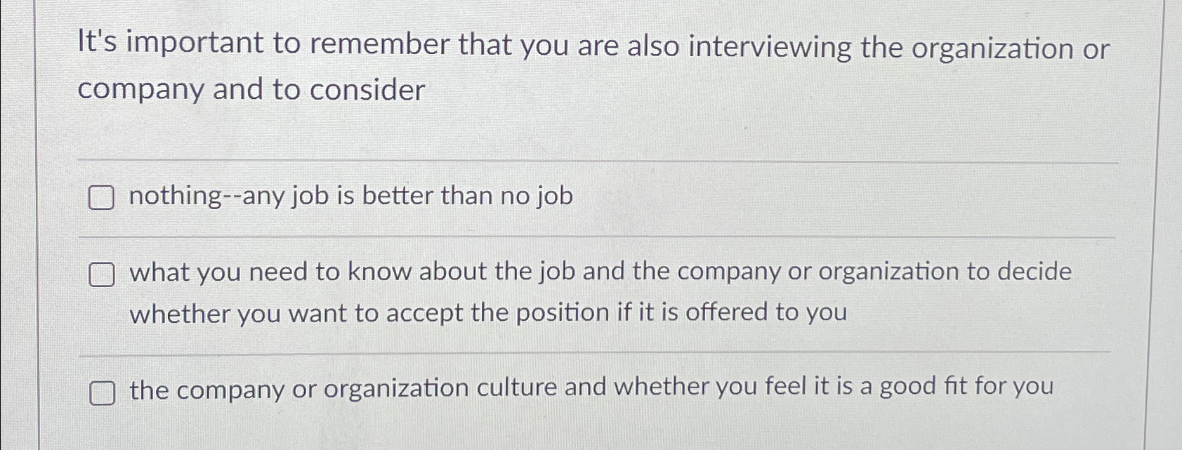  It's important to remember that you are also interviewing the organization
