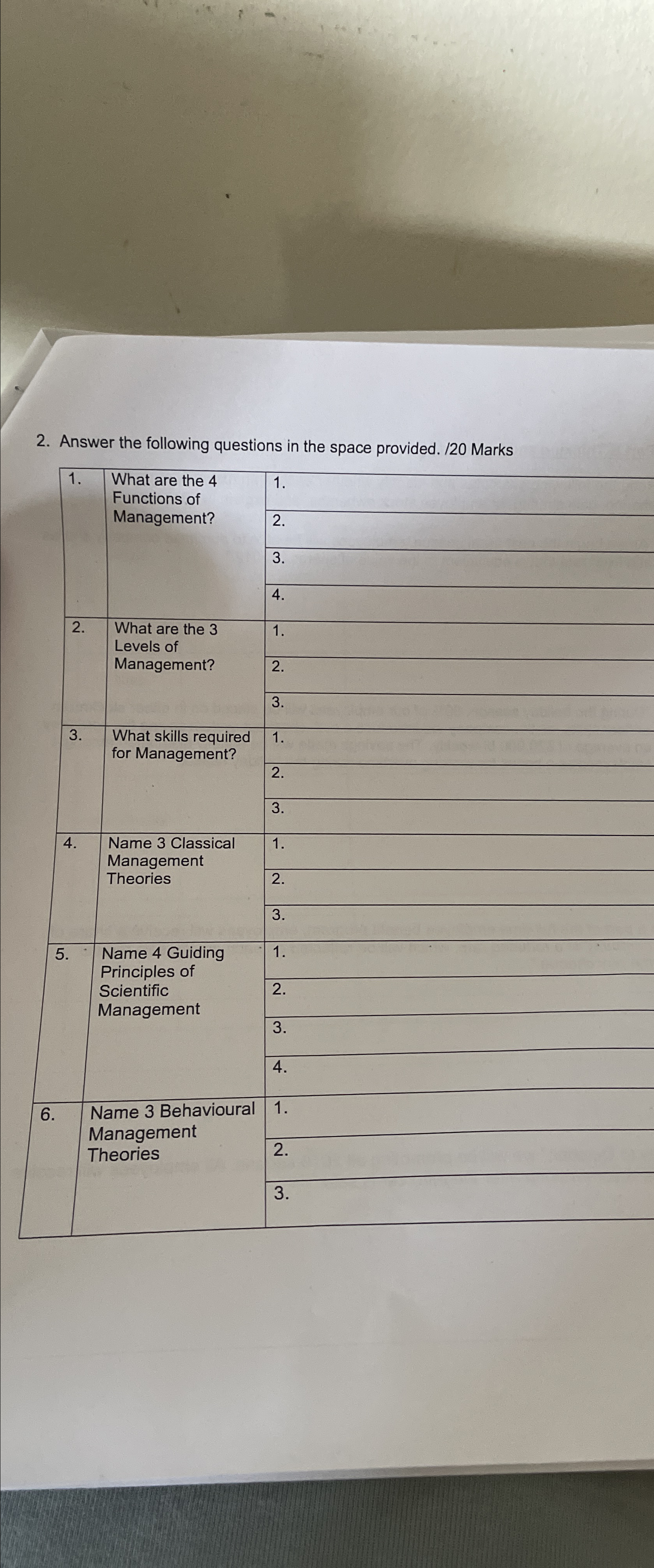  Answer the following questions in the space provided. ?20 Marks 