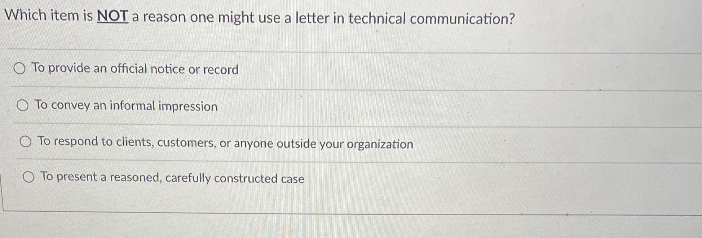  Which item is NOT a reason one might use a letter