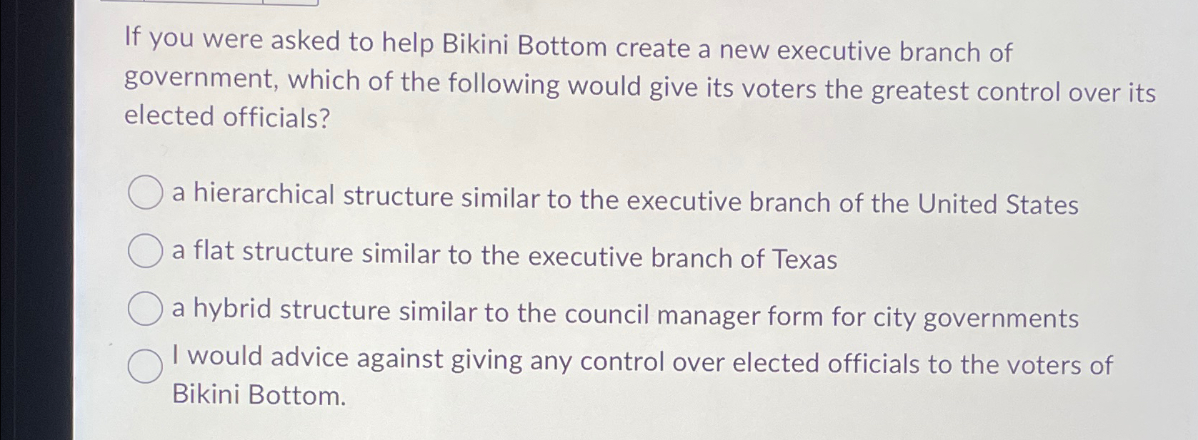  If you were asked to help Bikini Bottom create a new