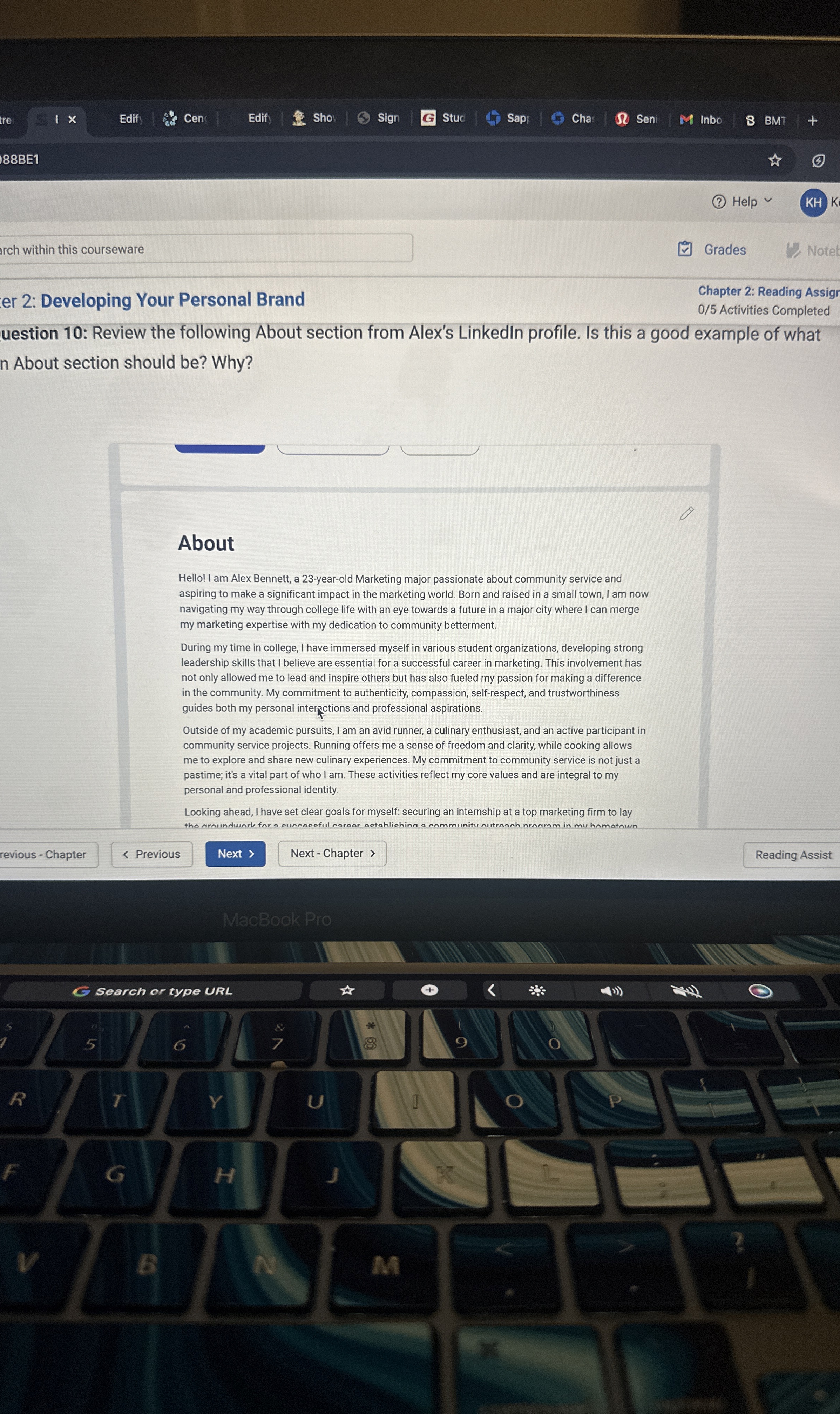  er 2: Developing Your Personal Brand uestion 10: Review the following