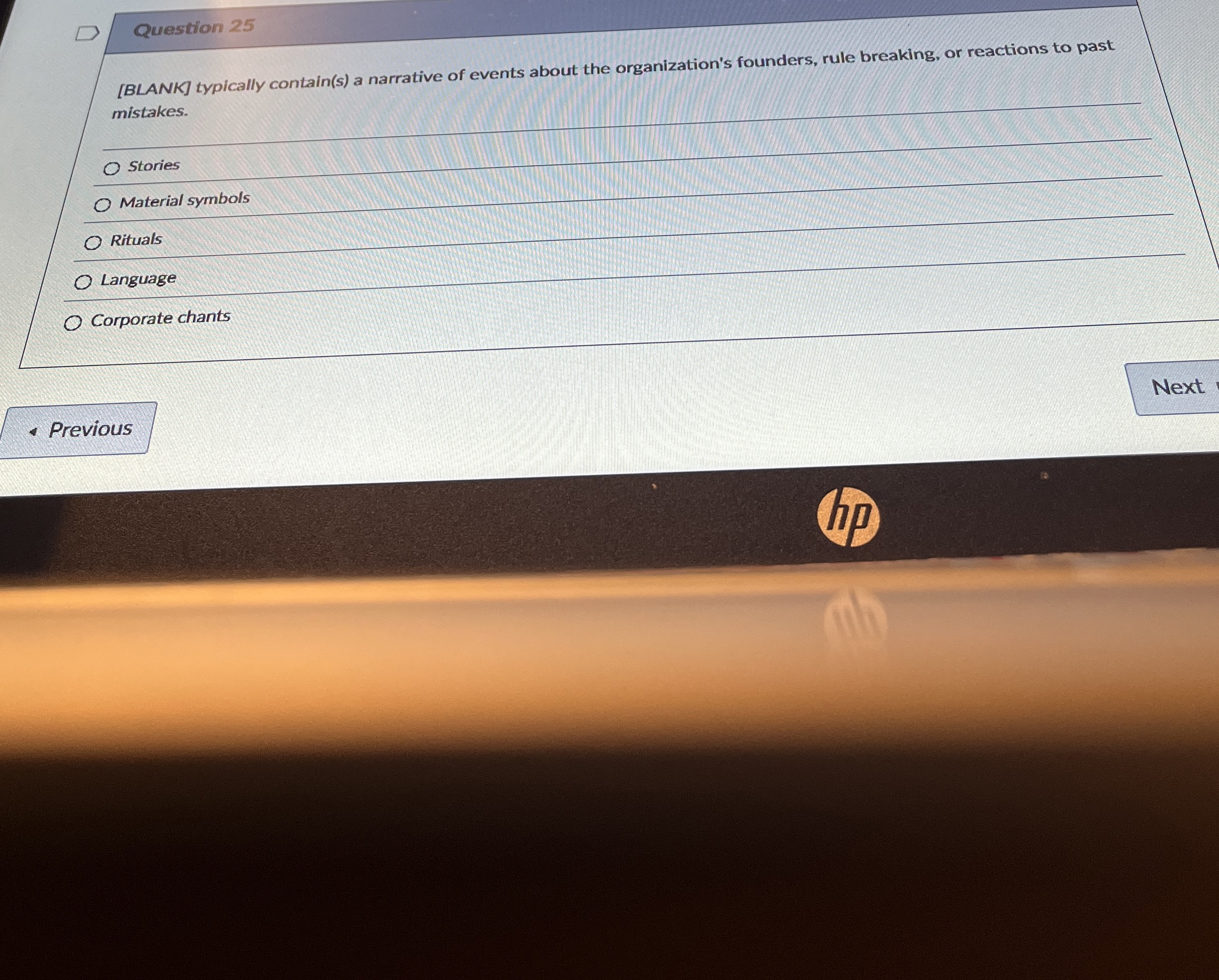  Question 25 [BLANK] typically contain(s) a narrative of events about the