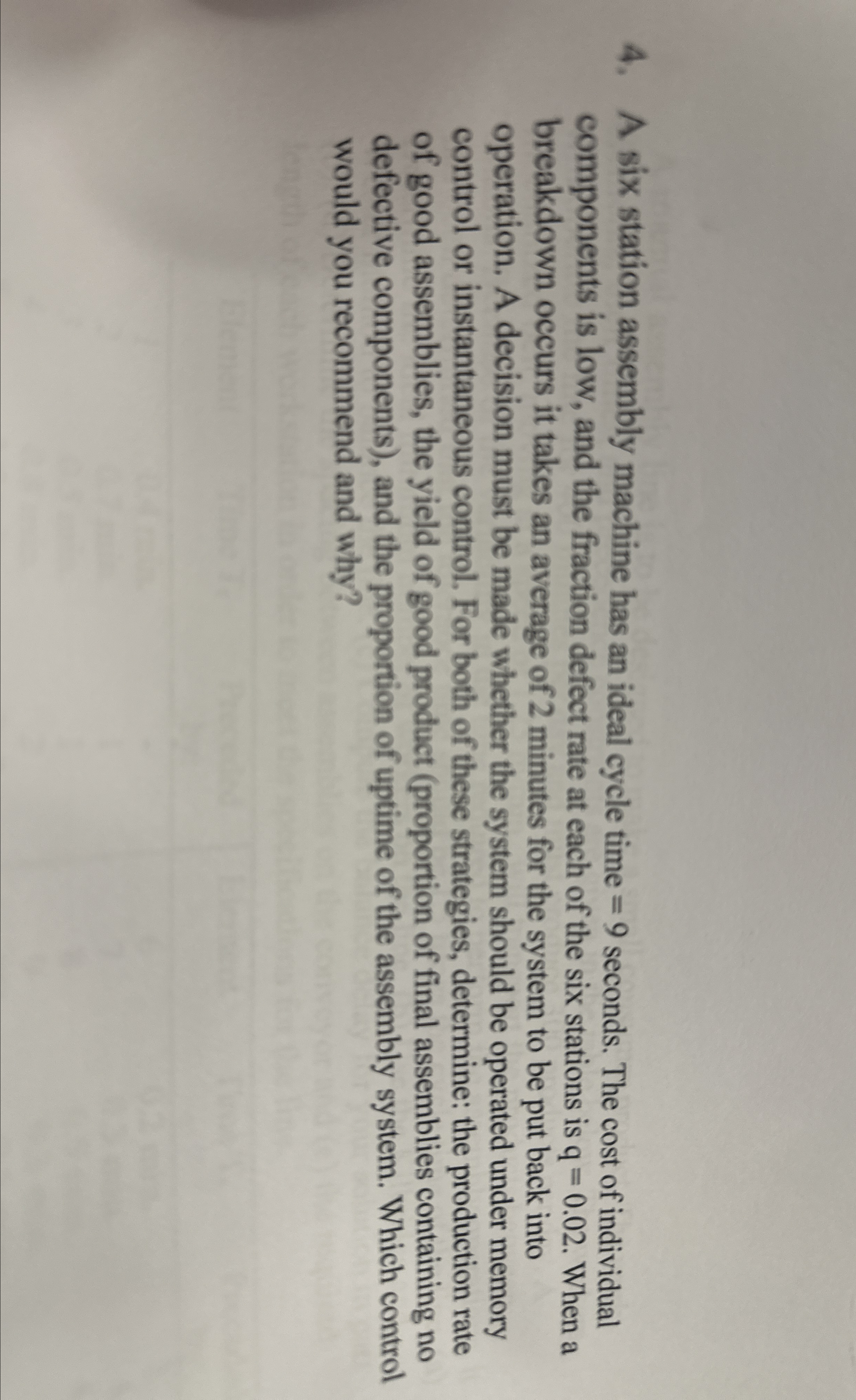 A six station assembly machine has an ideal cycle time =9