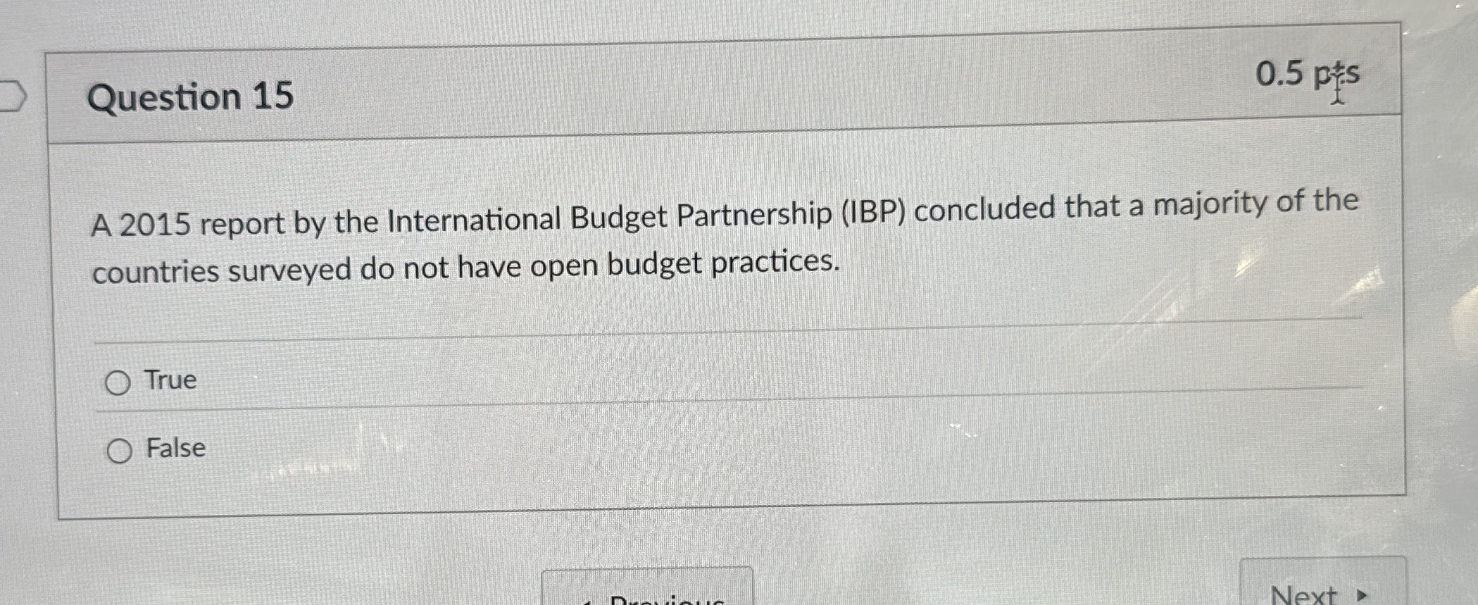  Question 15 A 2015 report by the International Budget Partnership (IBP)
