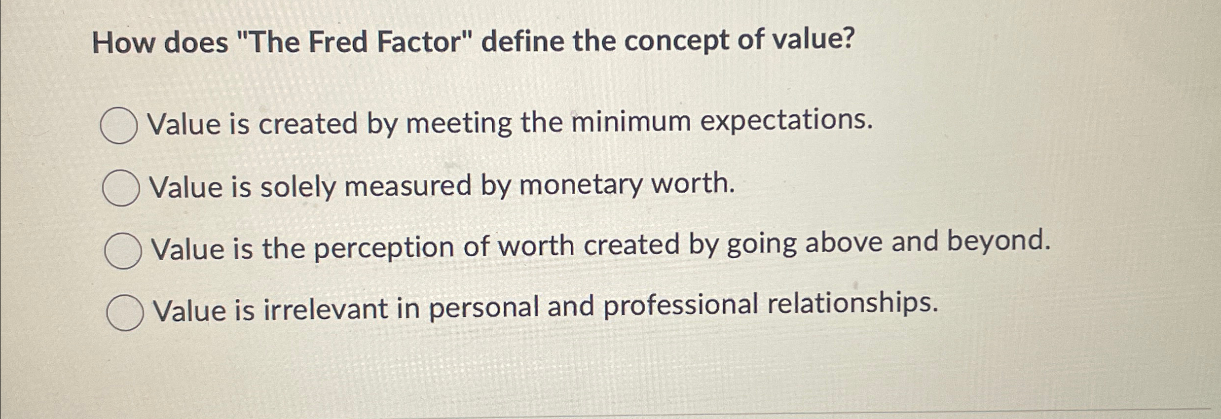  How does "The Fred Factor" define the concept of value? Value
