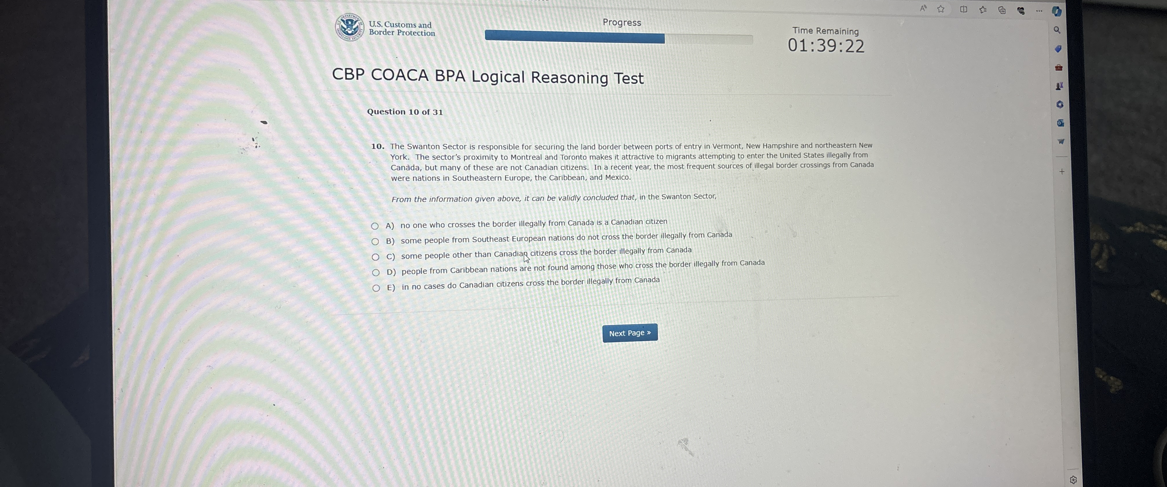  U.S. Customs and Border Protection Progress Time Remaining 01:39:22 CBP COACA