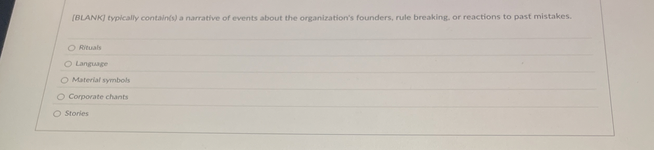  [BLANK] typically contain(s) a narrative of events about the organization's founders,