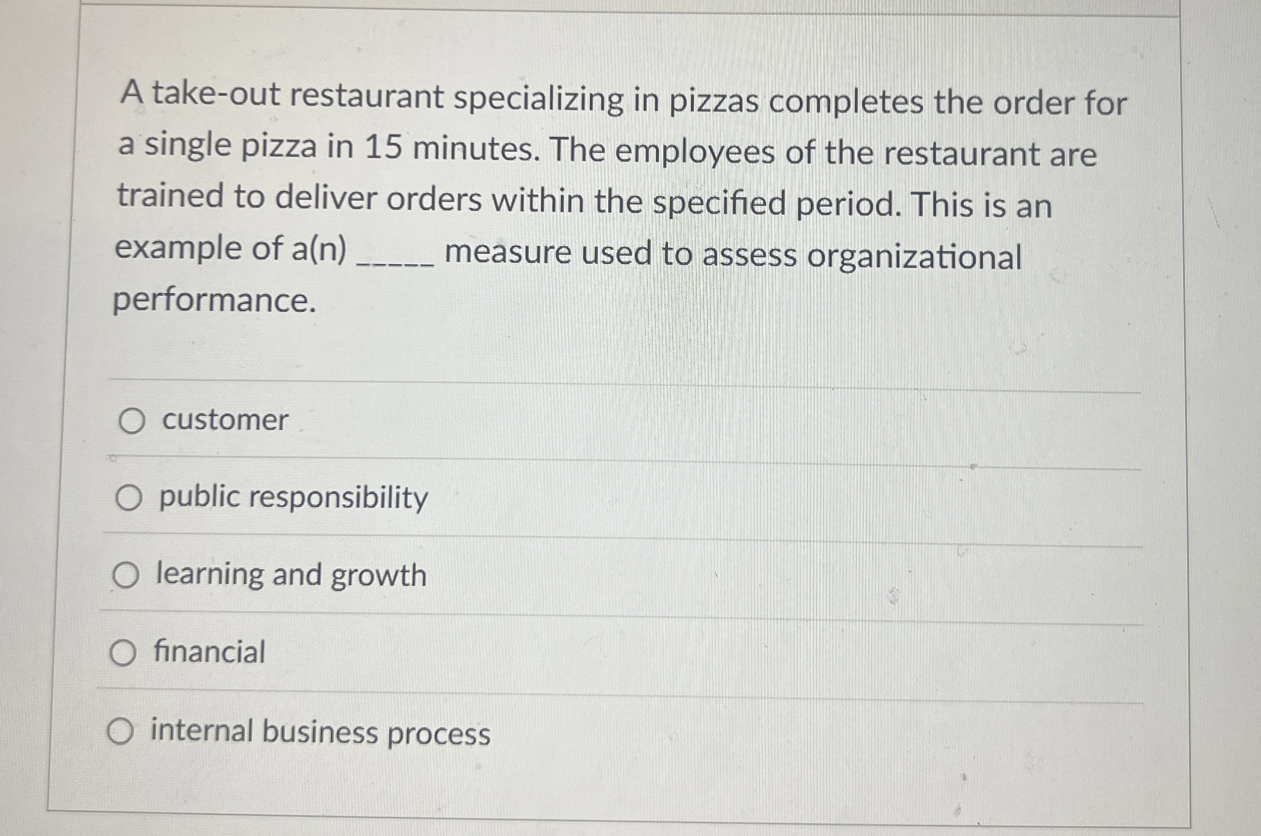  A take-out restaurant specializing in pizzas completes the order for a