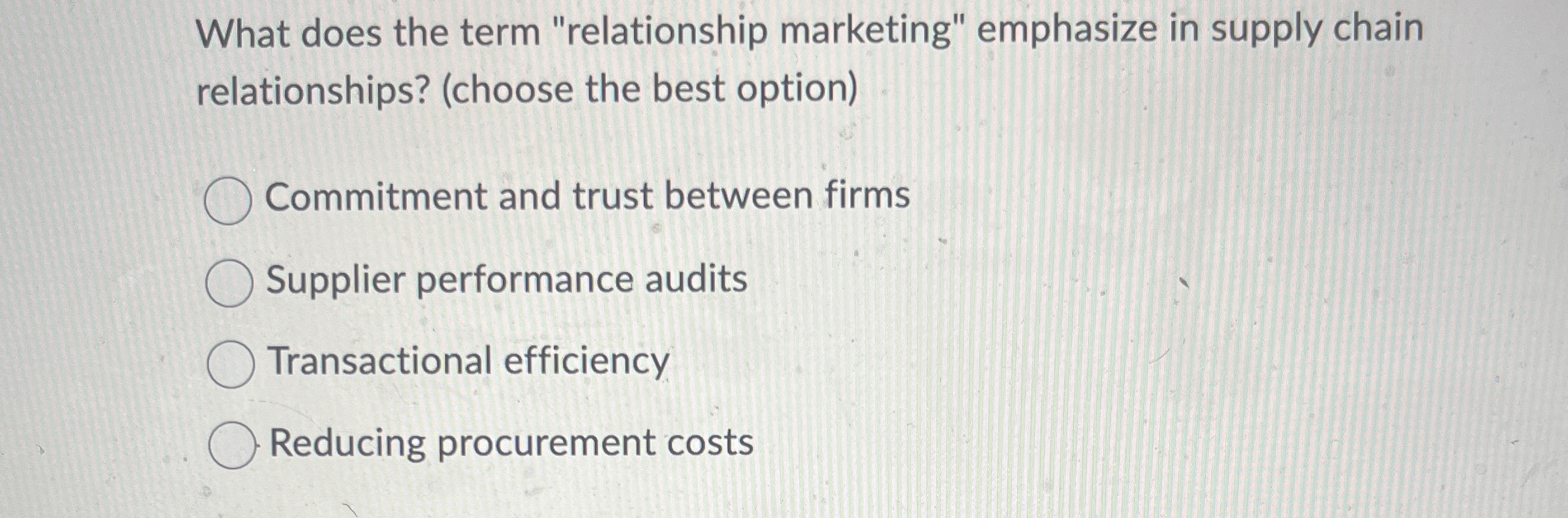  What does the term "relationship marketing" emphasize in supply chain relationships?