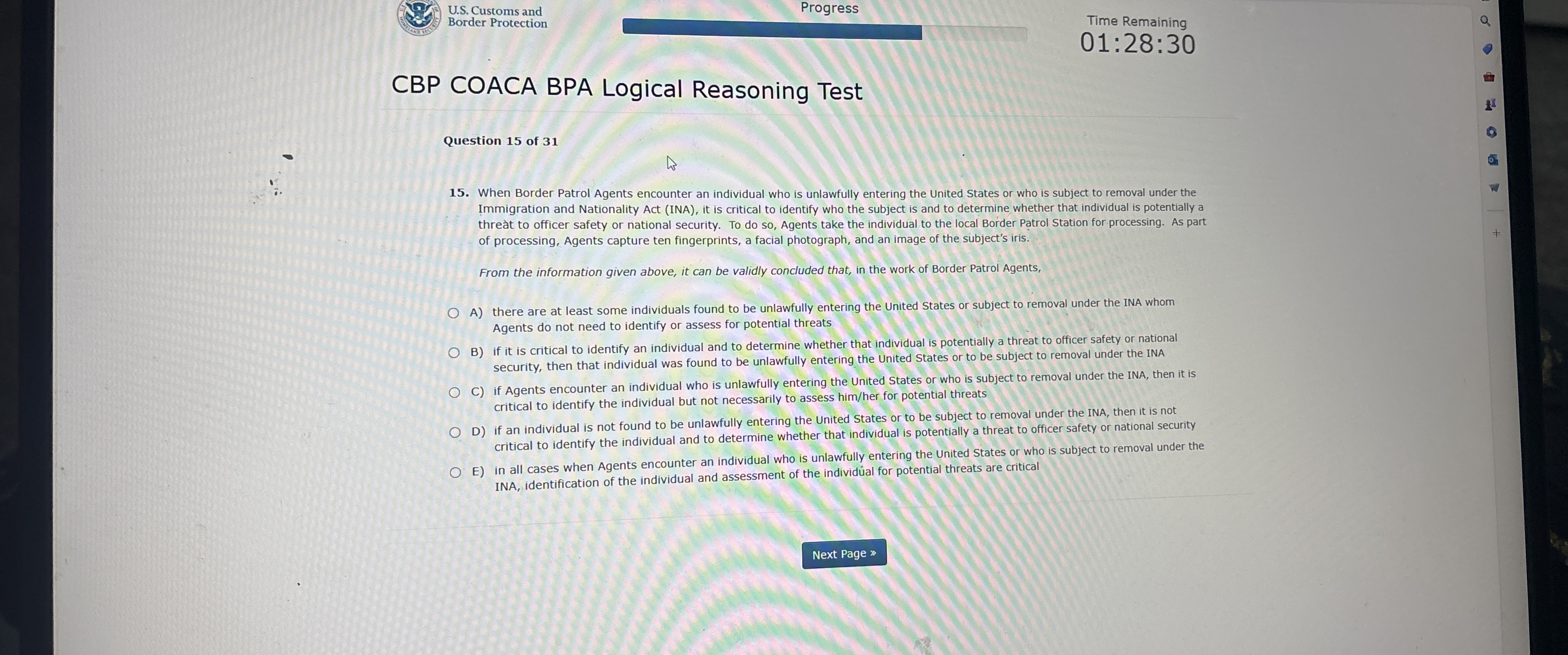  U.S. Customs and Border Protection Progress Time Remaining 01:28:30 CBP COACA