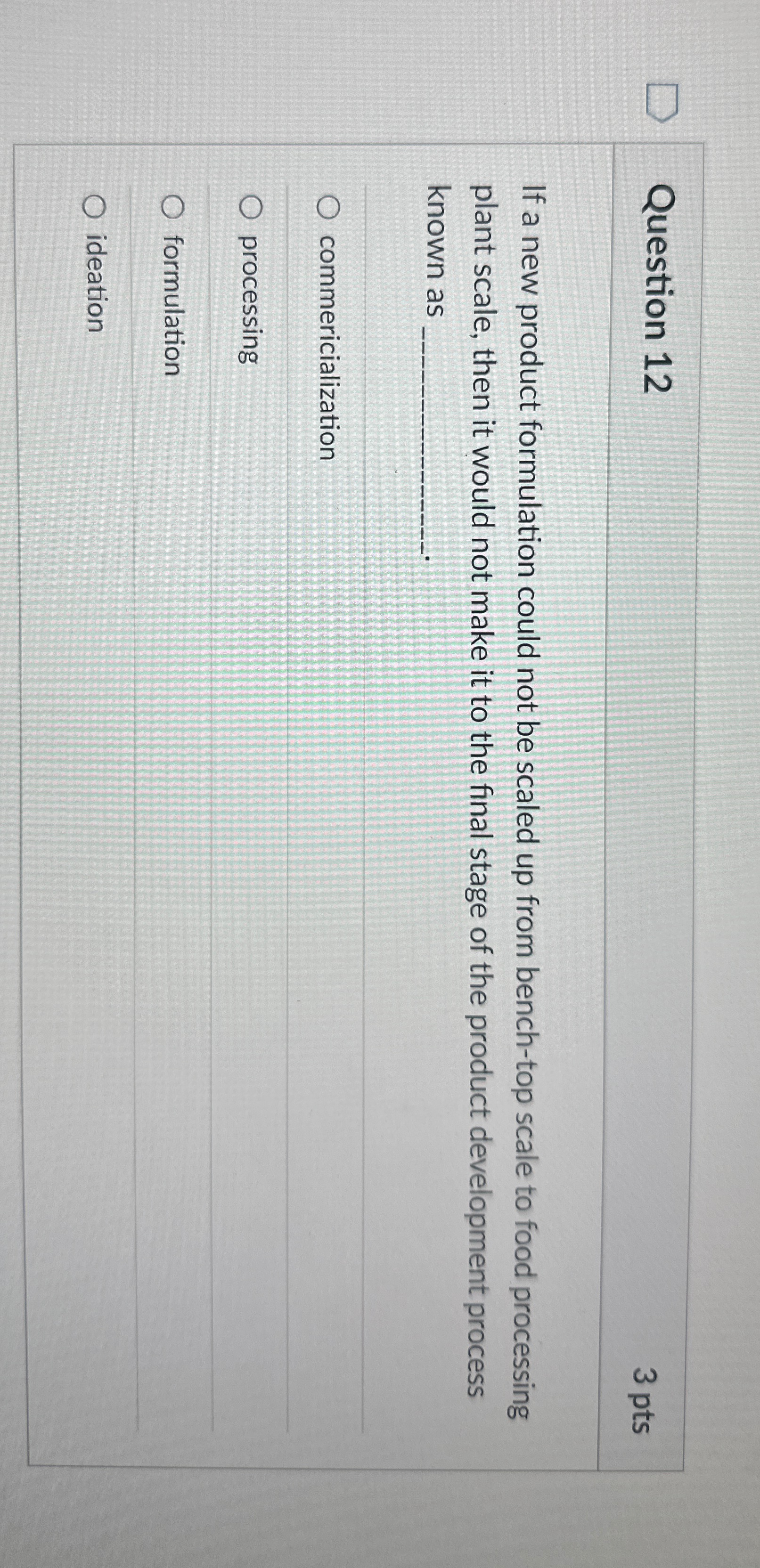  Question 12 3 pts If a new product formulation could not