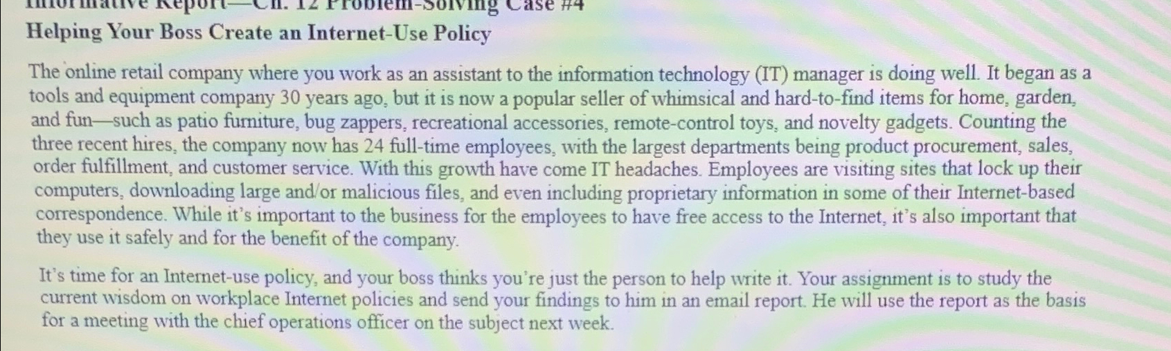  Helping Your Boss Create an Internet-Use Policy The online retail company