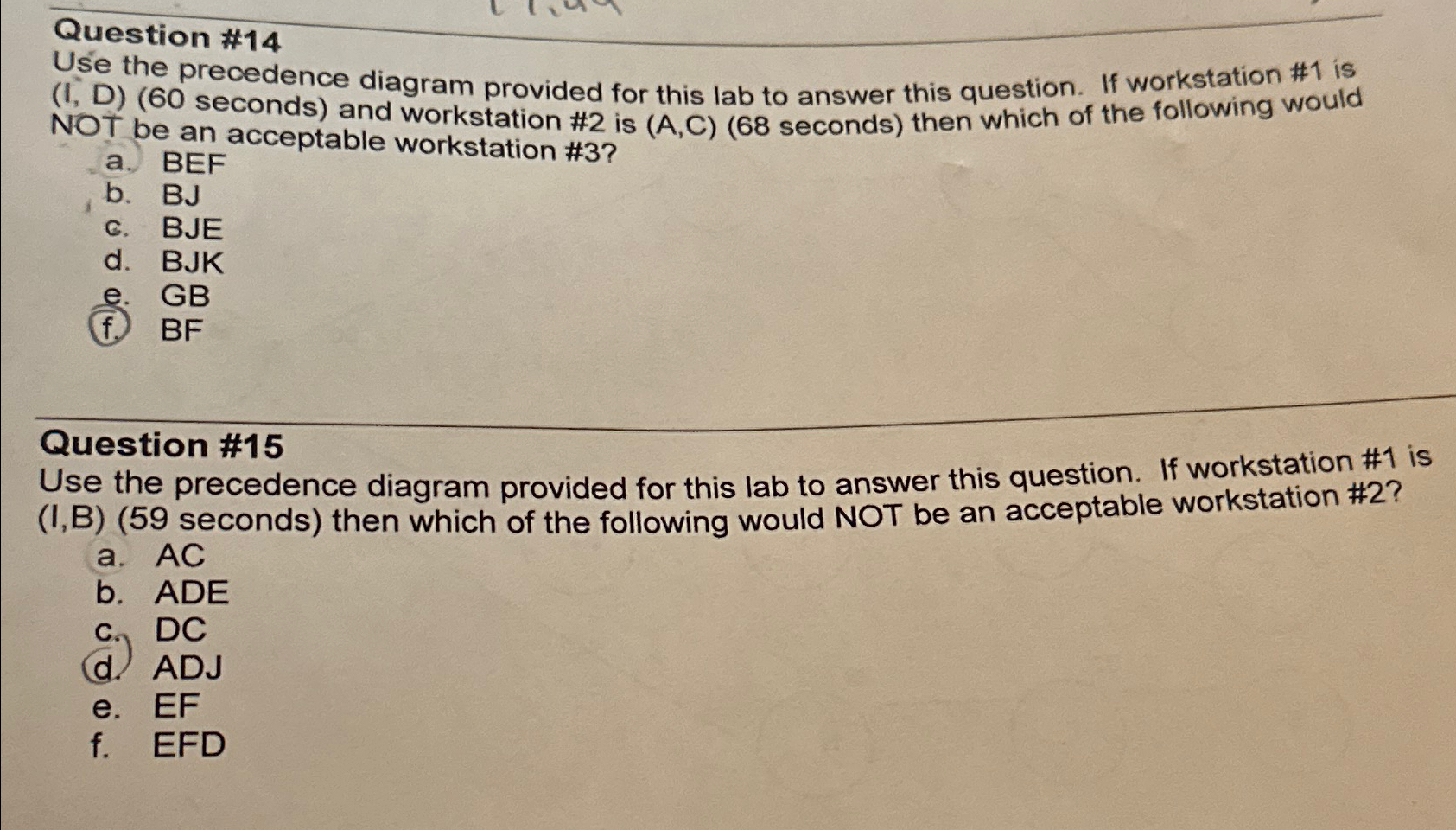  Question #14 Use the precedence diagram provided for this lab to
