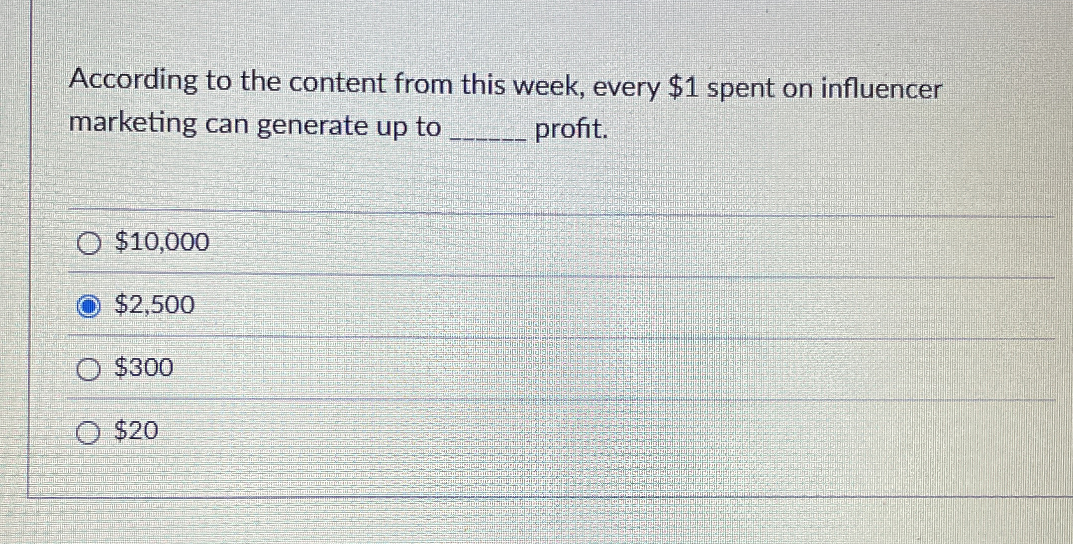  According to the content from this week, every $1 spent on