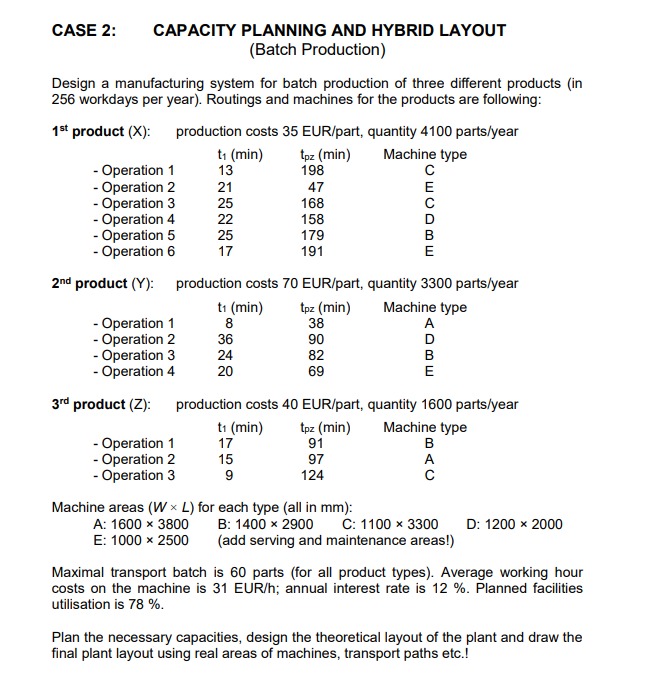  CASE 2: CAPACITY PLANNING AND HYBRID LAYOUT (Batch Production) Design a