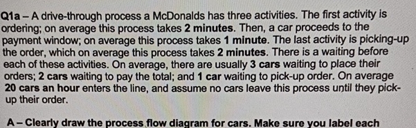  Q1a - A drive-through process a McDonalds has three activities. The