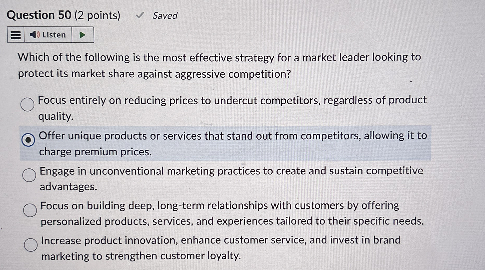  Question 50(2 points) Which of the following is the most effective