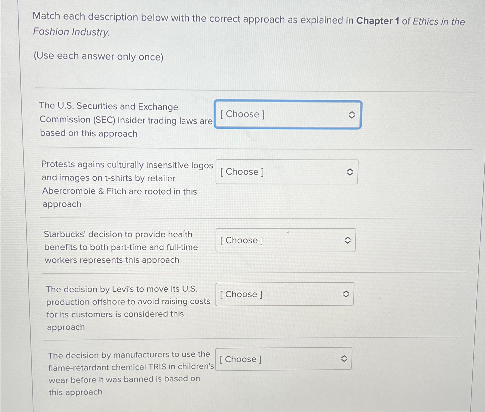  Match each description below with the correct approach as explained in