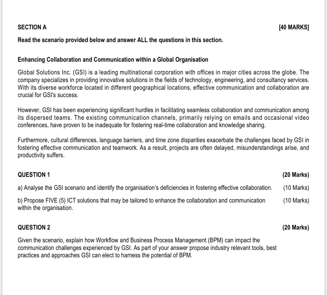  SECTION A [40 MARKS] Read the scenario provided below and answer