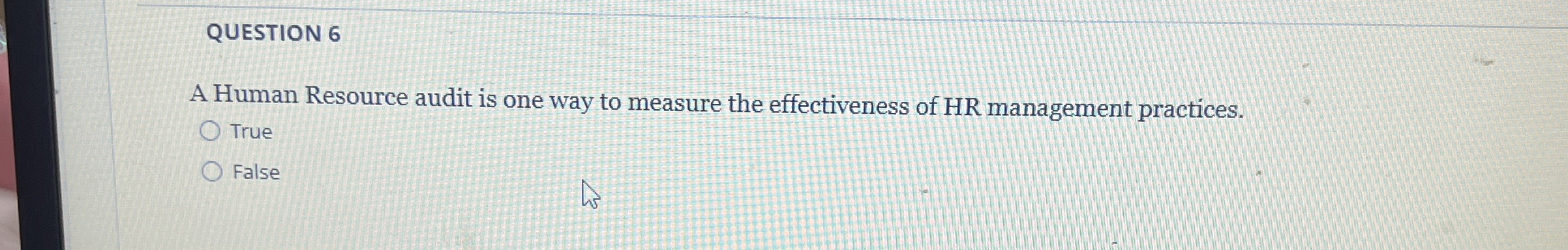  QUESTION 6 A Human Resource audit is one way to measure