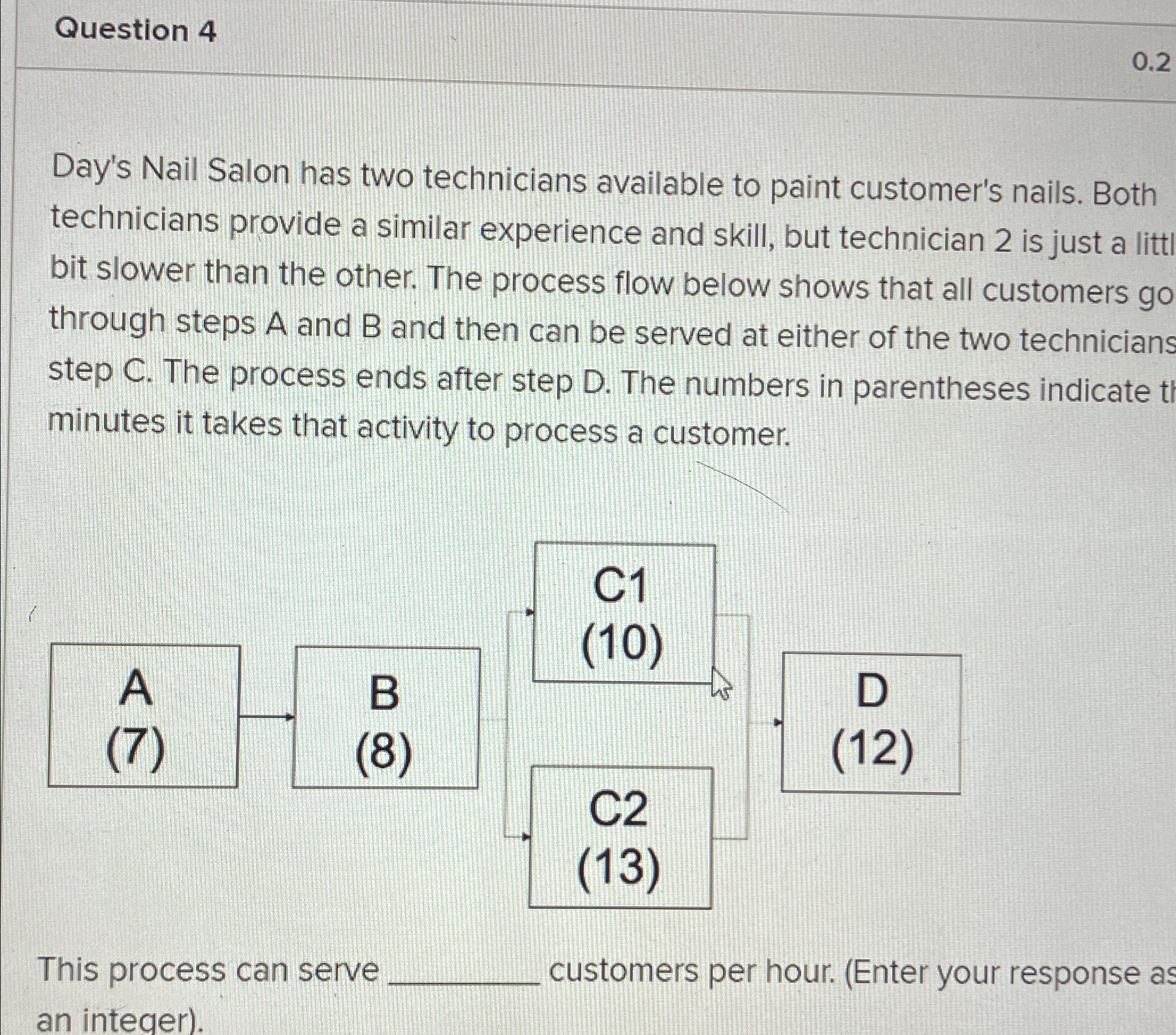  Question 4 Day's Nail Salon has two technicians available to paint
