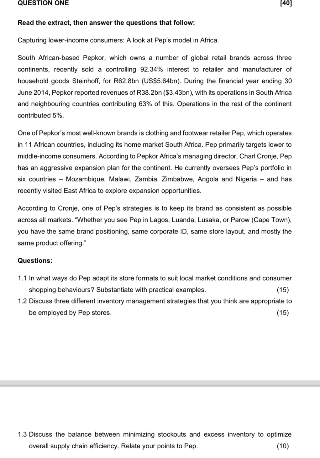  QUESTION ONE [40] Read the extract, then answer the questions that