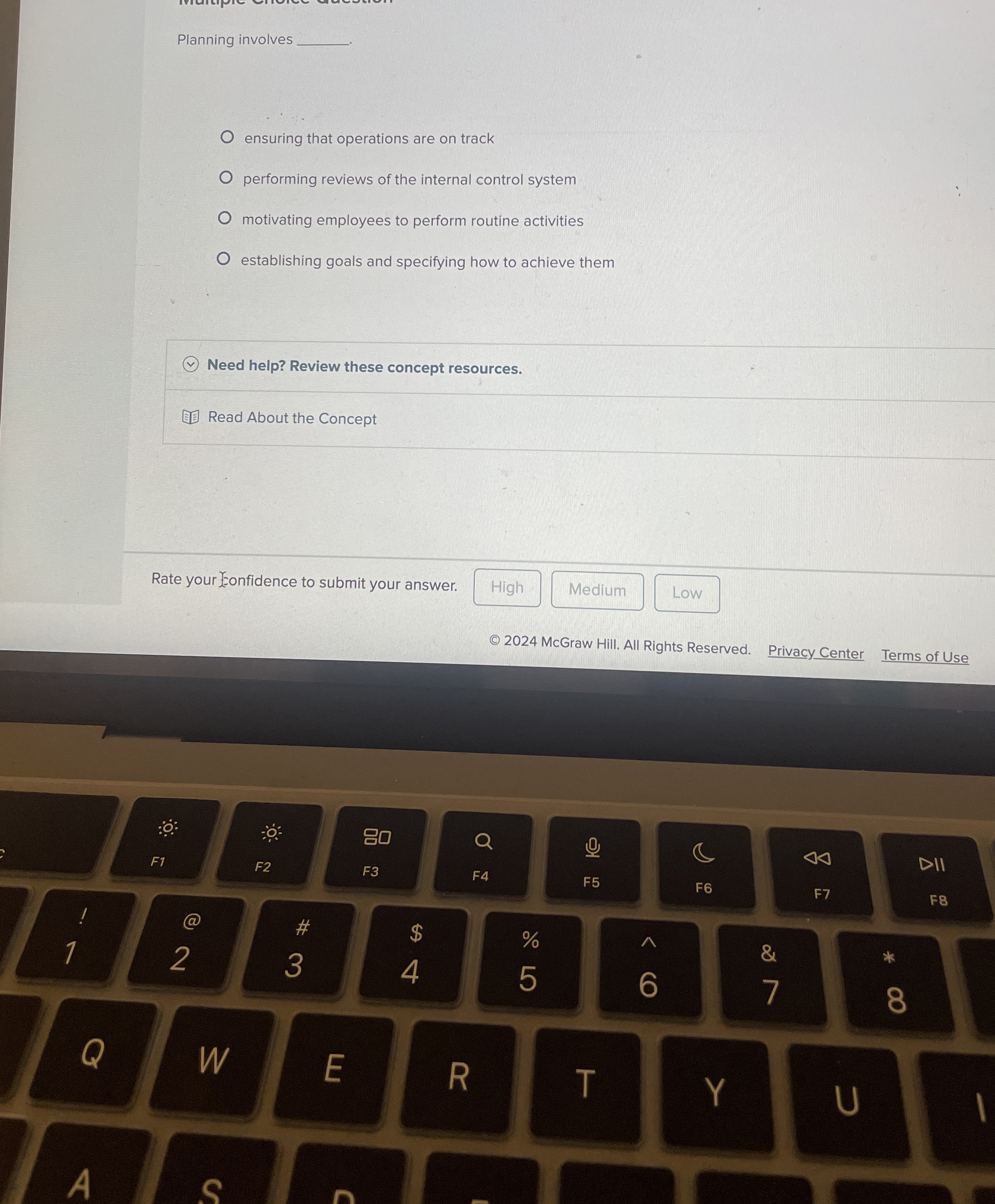  Planning involves ensuring that operations are on track performing reviews of