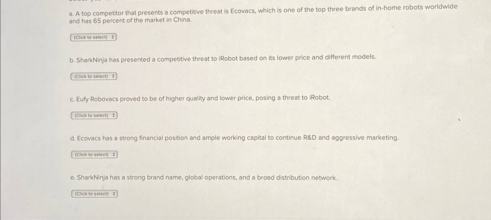  a. A top competitor that presents a competitive threat is Ecovacs,