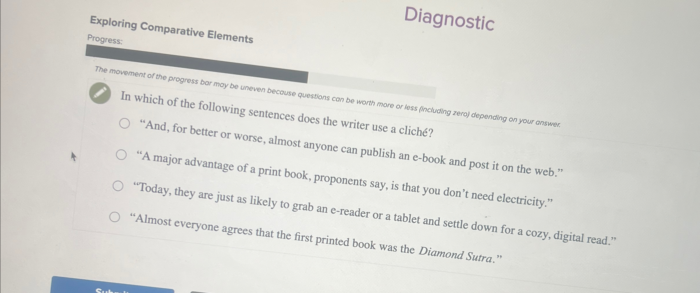  Diagnostic Exploring Comparative Elements Progress: The movement of the progress bar